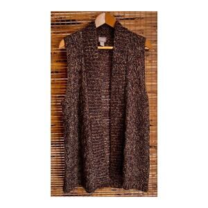 Chico’s‎ 1 Open Front Knit Sweater Vest Brown Metallic Marled Acrylic Blend